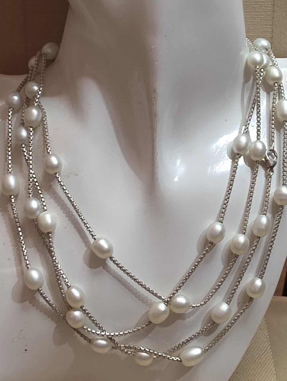 GENUINE PEARL 64 INCH WAIST LENGTH STERLING 925 NECKLACE 7.4 MM 53.44 Grams